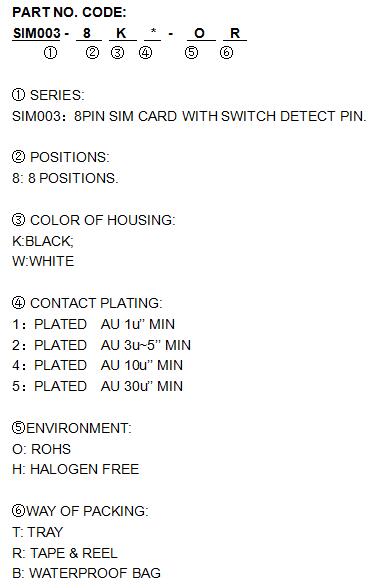 8 Pin SIM Card with Switch Detect Pin Per GSM 11.11 Standard