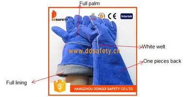 Blue Cow Split Leather Welding Safety Working Glove Past Ce Dlw617