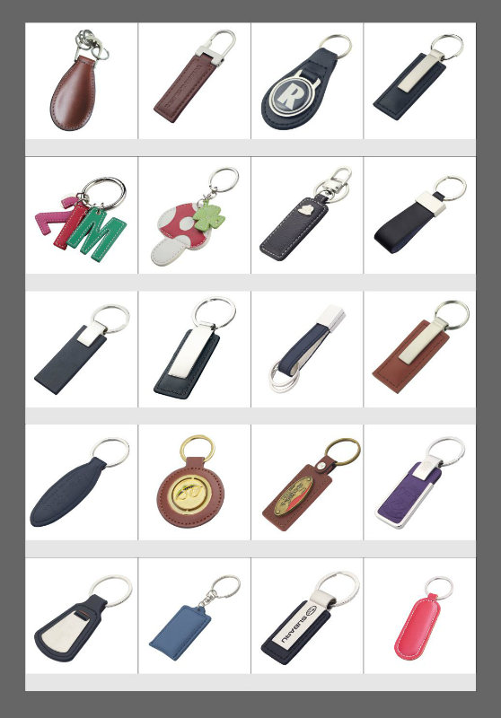 High Quality Genuine/PU Leather with Metal Custom Leather Keyring