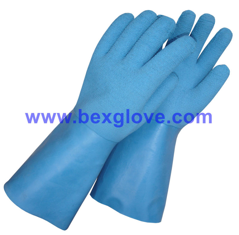 Cotton Jersey Liner, Latex Coating, Ripple Styled Crinkle Finish, 35cm Length Glove