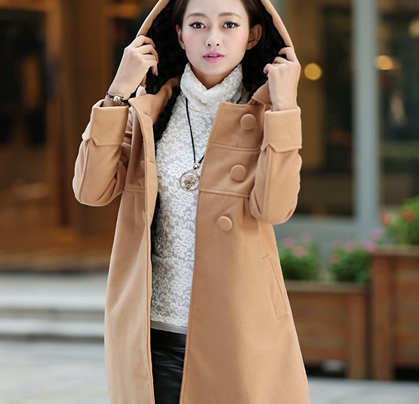 Korean Version Hooded Warm Ladies Cashmere Overcoats