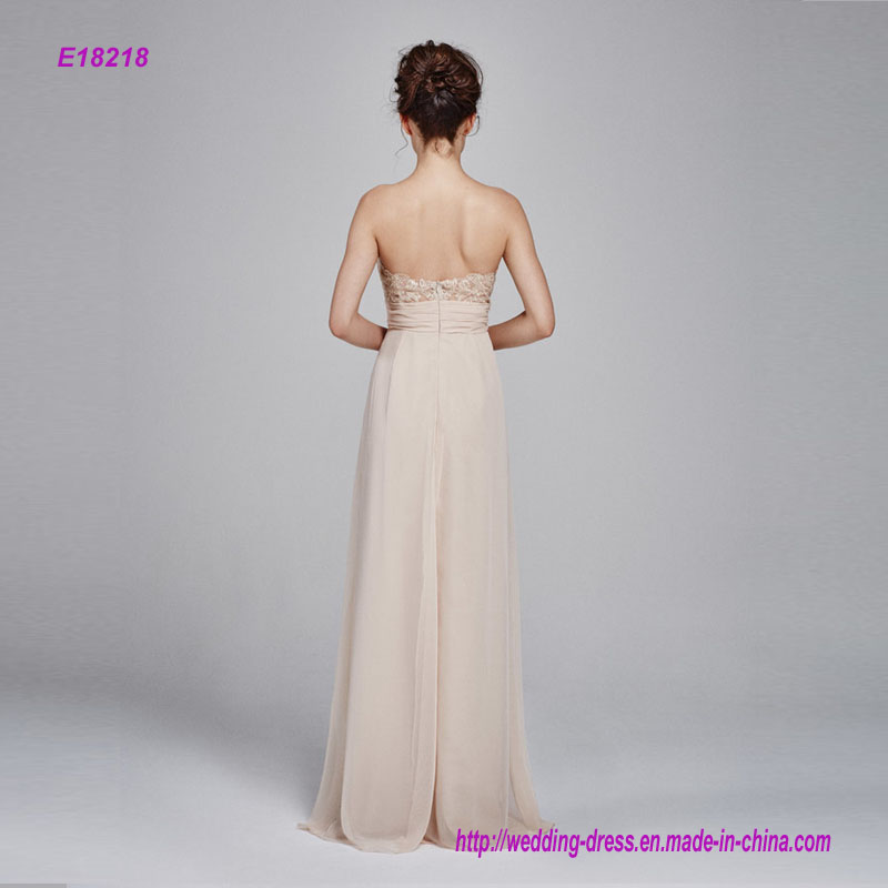 Embroidered Lace Strapless Bridesmaid Dress