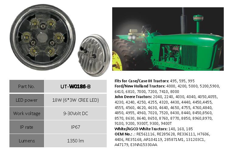 12V 1260lm 18W CREE LED Farm Machine Working Lamp