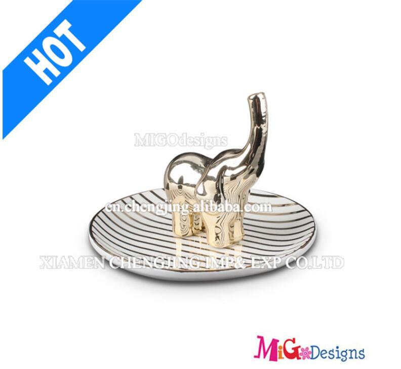 Plating Ceramic Elephant OEM Ring Holder Dish