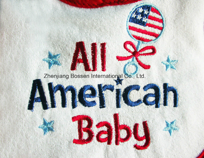 Custom Made Cartoon Logo Embroidered Cotton Terry Red Customzied Promotional Girl's Baby Bib