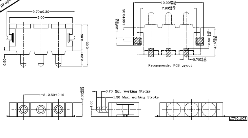 2.50mm Pitch Right Angle 3pin Pogo Pin Connector