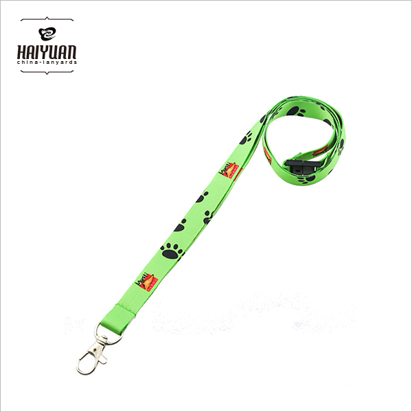 Cute Custom Green Flat Polyester Printed Lanyard with Heat Transfer Logo Safety Release