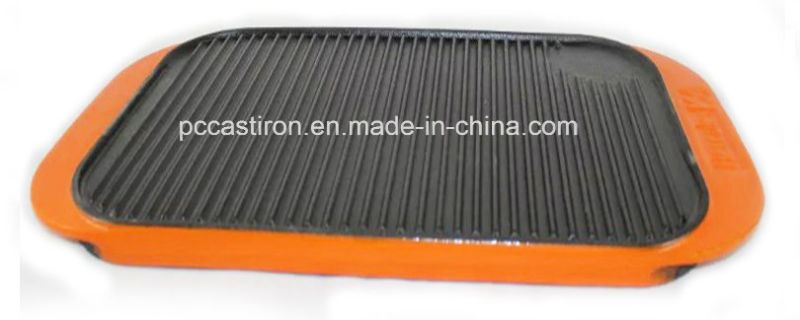 Preseasoned Cast Iron Griddle Plate with Enamel Handle Supplier