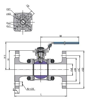 3PC Flanged End Ball Valve with Direct Mounting Pad JIS 10k