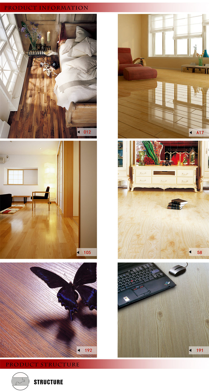 12.3mm E0 Embossed Hickory Maple Parquet Wooden Laminate Wood Flooring