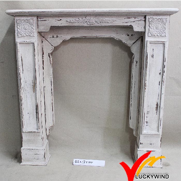 Kd Vintage Antique Red Color French Wooden Fireplace Mantel with Resin Flower