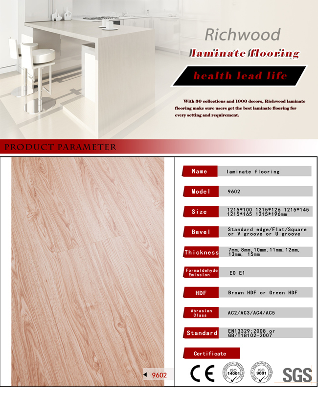 Vinyl Oak Walnut U-Grooved Waterproof Wood Wooden Laminate Laminated Flooring