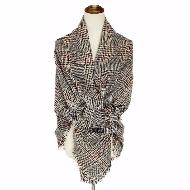 Womens Soft Cashmere Feel Alike Checked Stole Shawl Wraps Scarf (SP278)