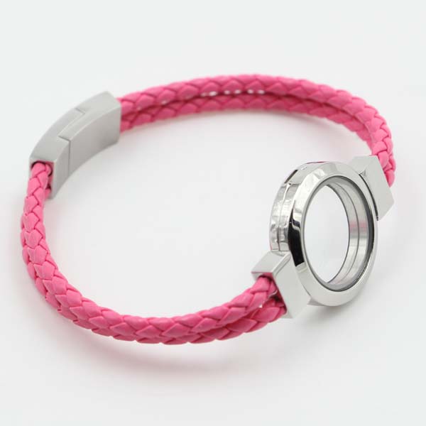 Fashion Leather Bracelet Jewelry with Floating Locket for Gift