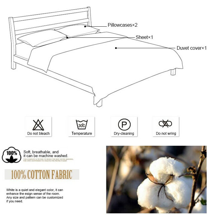 100% Cotton Plain White Hotel Bedding Sets