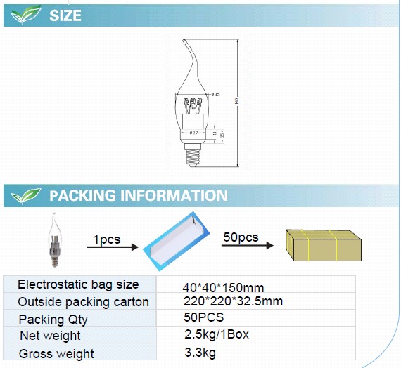 3W F37 LED Bulb with CE RoHS (GN-HP-CW3W-G35-E14-TA)