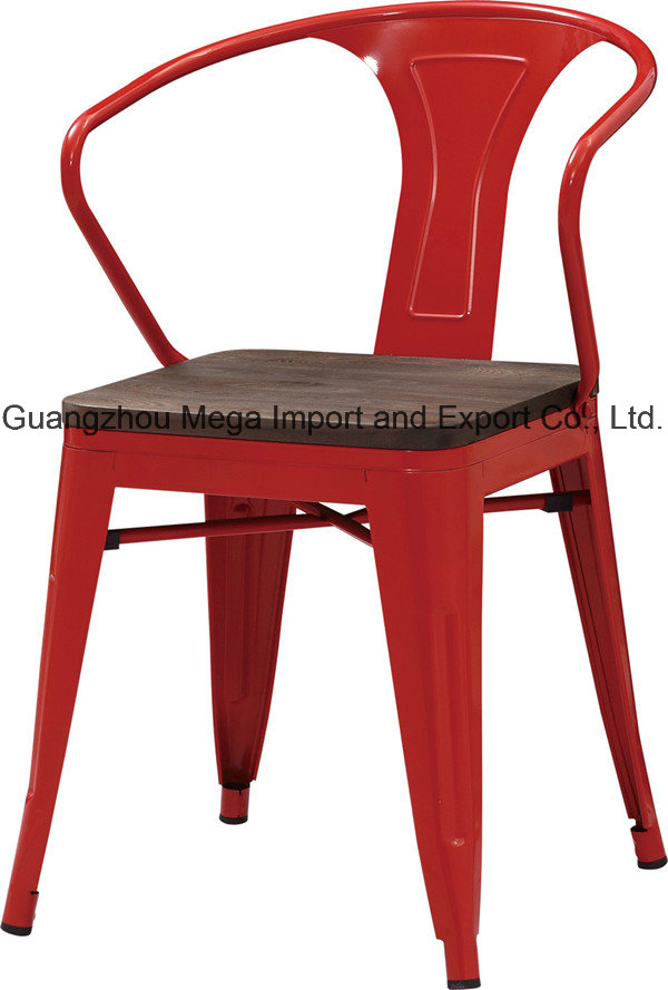 Industrial Wood Seat Red Metal Restaurant Chair (FOH-BCC21)