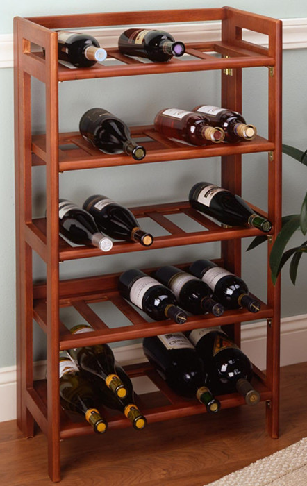 Retail Wooden Wall-Mounted Wooden Wine Bottles Display Rack