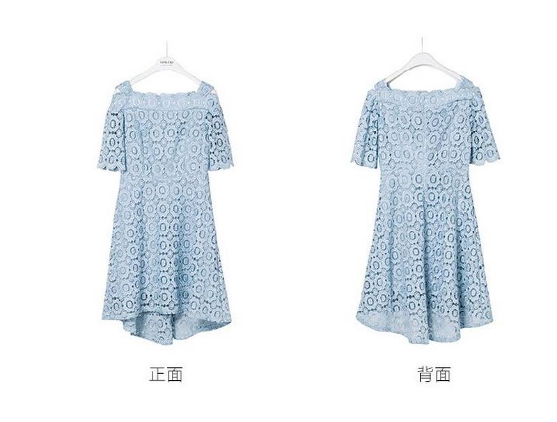 Flower Lace off-Shoulder Light Blue Half Sleeve Women's Dress