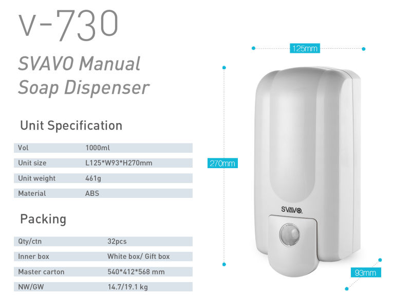 V-730 1000 Ml Hospital Sanitizer Disinfectant Soap Dispenser