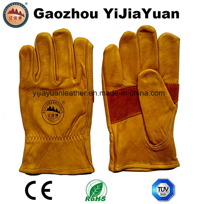 Reinforcement Palm Cow Grain Leather Safety Drivers Work Gloves