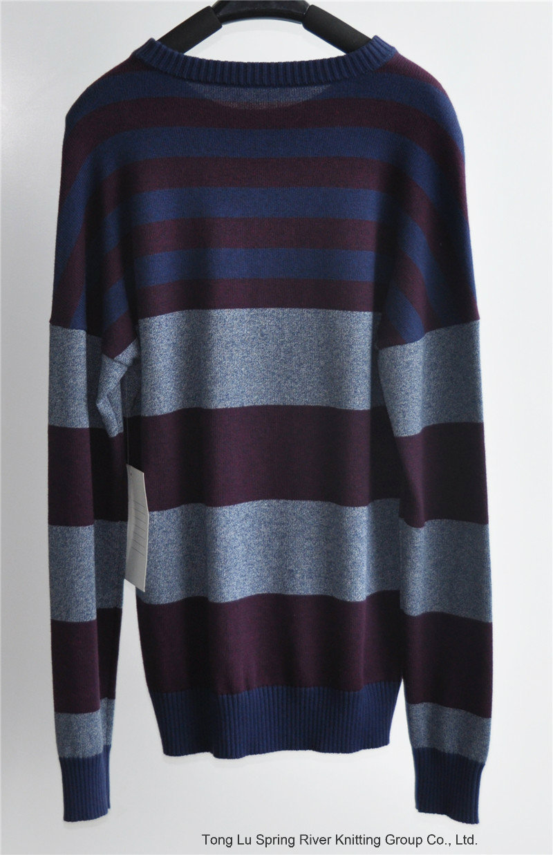 100%Cotton Round Neck Patterned Pullover Sweater for Men