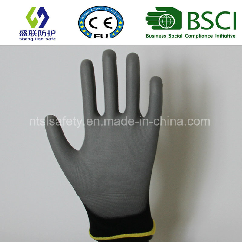 13G Black Polyester with Gary PU Coating Safety Gloves (SL-PU206(13G))