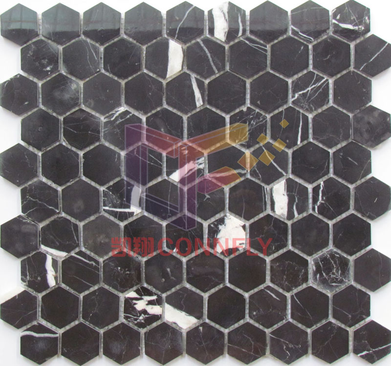 Gery Wooden Marble Hexagon Stone Mosaic (CFS1119)