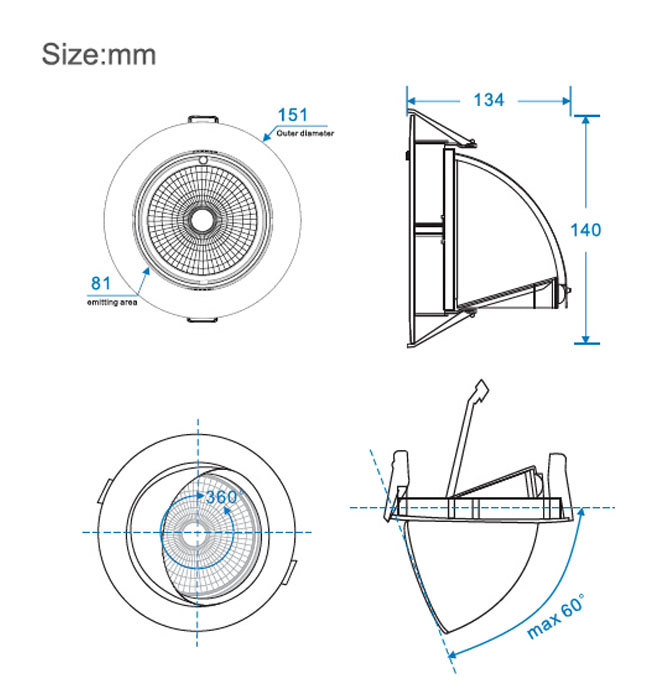 15W Rotatable LED Downlight with 3 Years Warranty