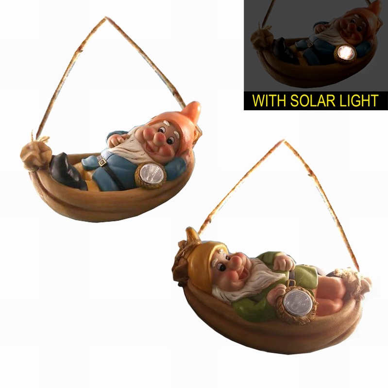 Cute Dwarf with Solar Light Polyresin Garden Gnome Hanging Decoration