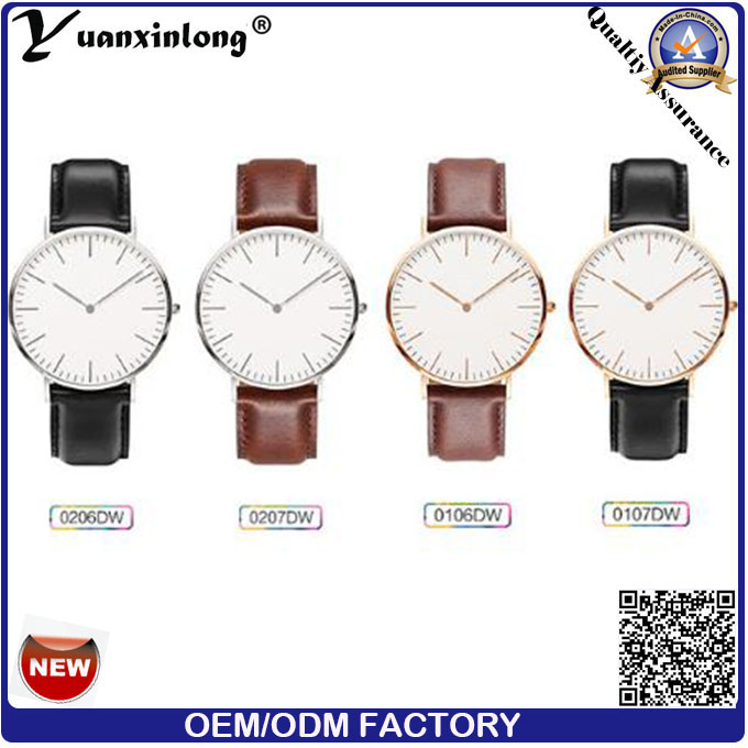 Yxl-645 Newest Slim Men Wrist Watch with Leather Band and Rosegold Case