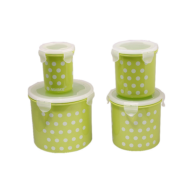 Cylinder Shape 4PCS Screen Printing Plastic Food Container