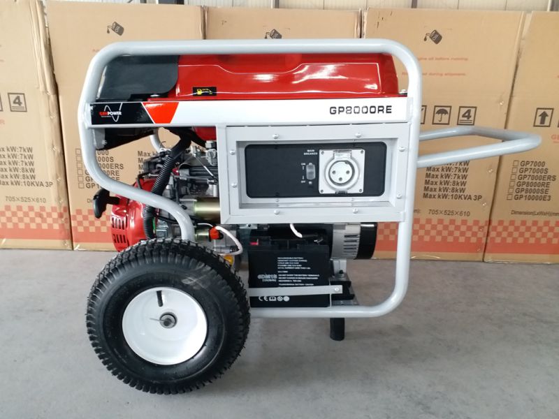 7.5kw Heavy Duty Remote Start Petrol Generator with 2X Large Pneumatic Wheels and Handle