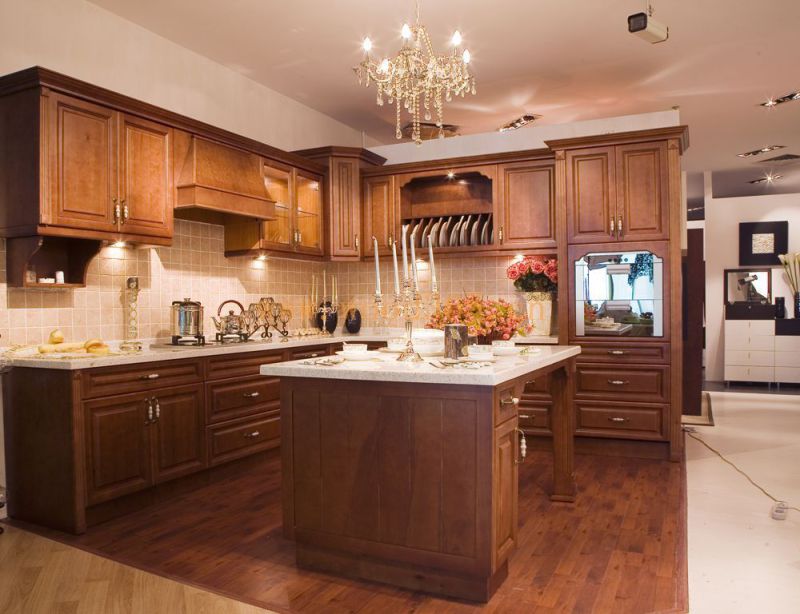 U Shape Exotic Solid Wood Kitchen Cabinet