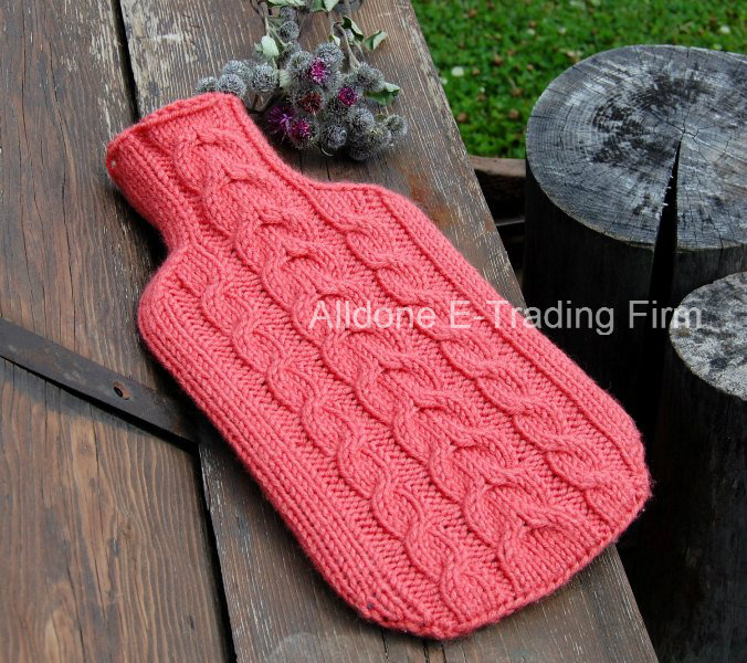 Hand Knit Hot Water Bottle Cover Cosy Case Bag