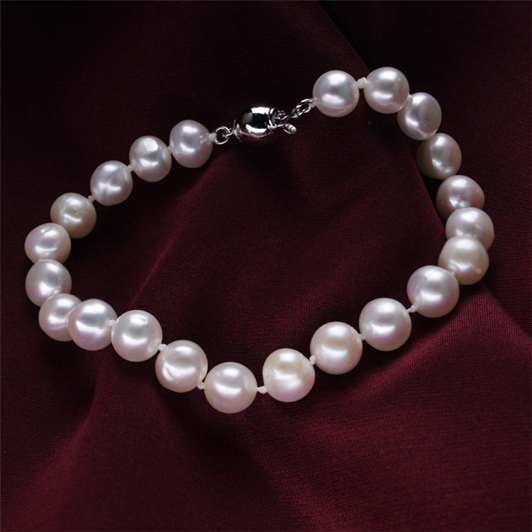 Snh 925 Silver 8mm off Round 47inches Real Freshwater Pearl Set