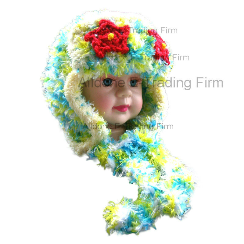 Hand Crochet Baby Girl Beaded Beanie Hat with Lace