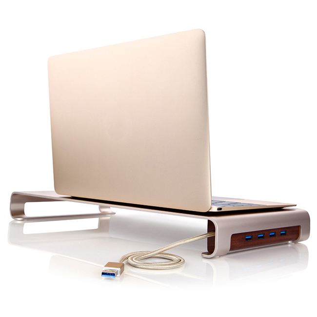 Aluminum Laptop Stand with 4 Ports USB 3.0 Hub