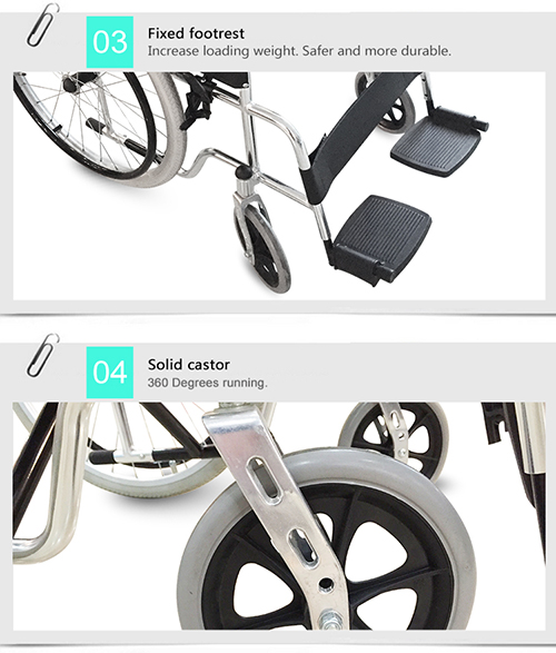 Topmedi New-Design Aluminum Wheelchair with Fixed Footrest