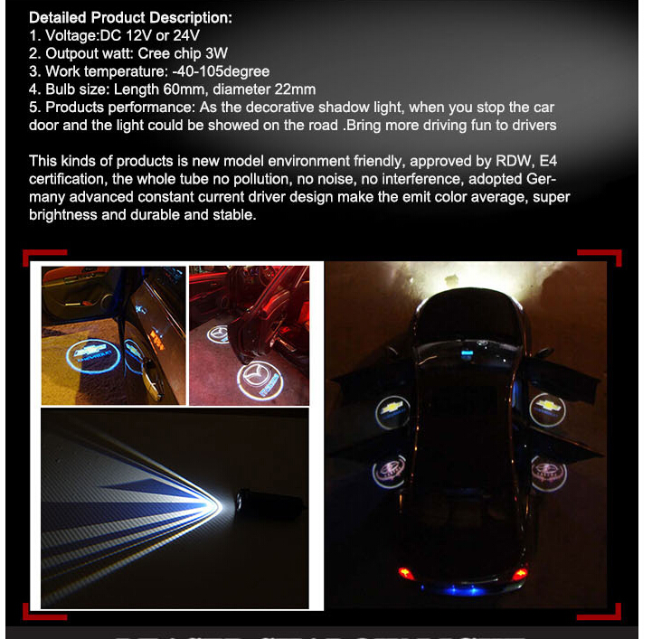 Courtesy Door Light LED Car Door Logo Laser Projector Light Custom Logo Available Shadow Water Proof Easy Film