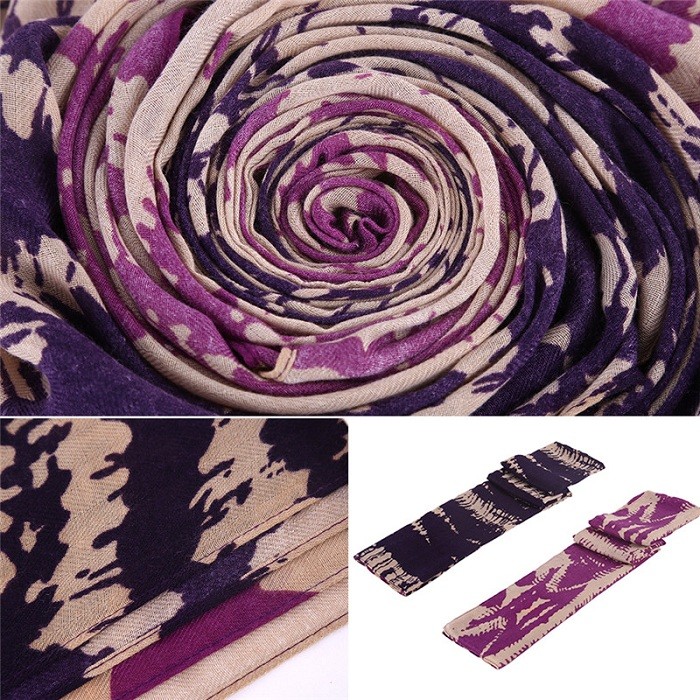 Women Double Color Purple and Blue Polyester Scarf Soft Pashmina