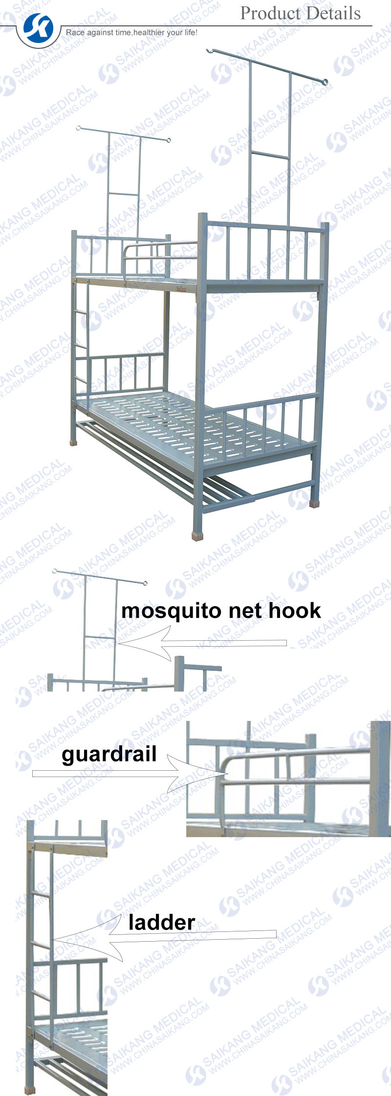 Powder Coated Steel Hospital Baby Bunk Bed