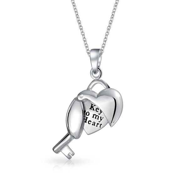 Engraved Key to My Heart 925 Sterling Silver Pendants Jewelry