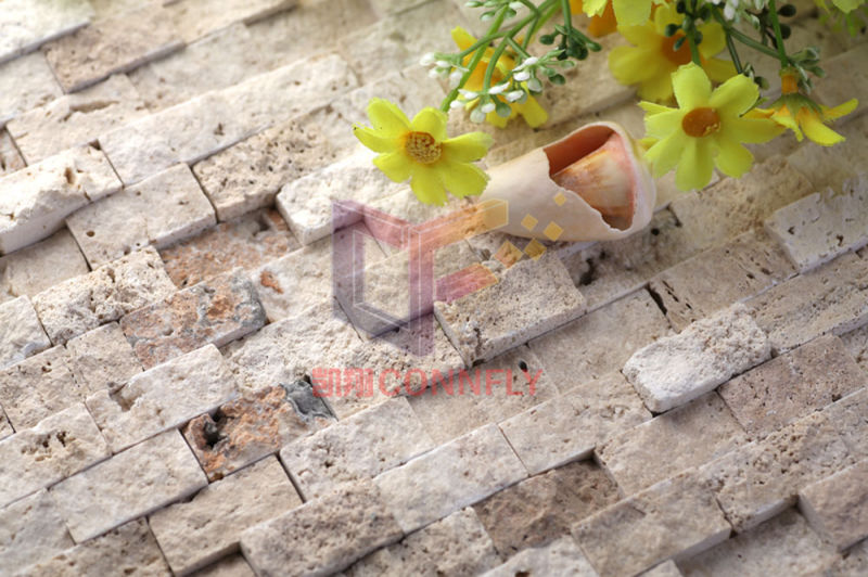 Strip Beige Travertine Stone Mosaic Tile (CFS843)