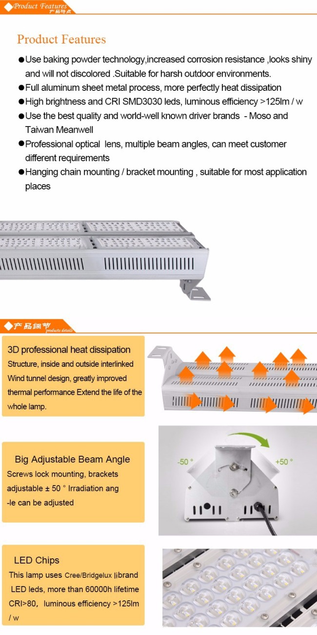 IP65 Outdoor Warehouse Lighting Industrial Aluminum 400W Linear LED High Bay Light