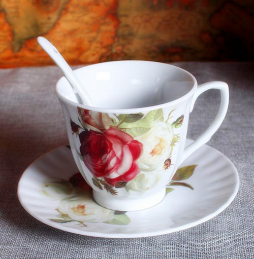 European Style Flower Engraved Porelain Coffee Cup