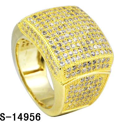 Cool Design 925 Silver CZ Jewelry Two Tone Hip Hop Men Ring. (S-14963)