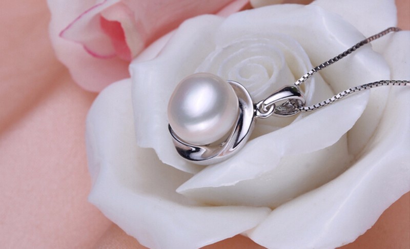 10-10.5mm Bread Round 3 Colors Fashion 925 Silver White Freshwater Pearl Pendant