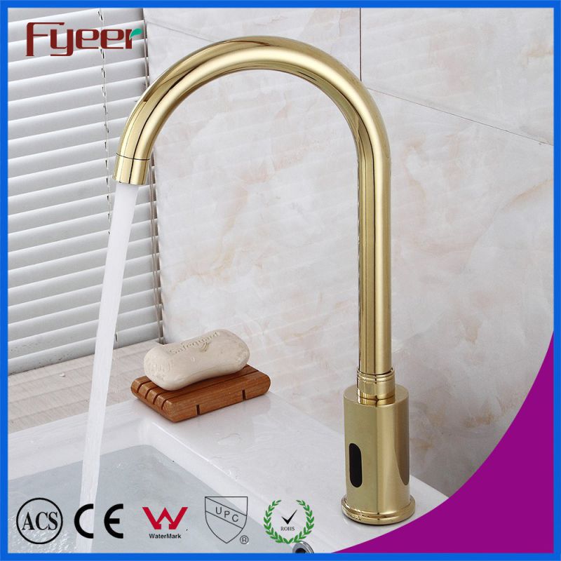 Goose Neck Golden Sensor Water Tap Automatic Basin Faucet