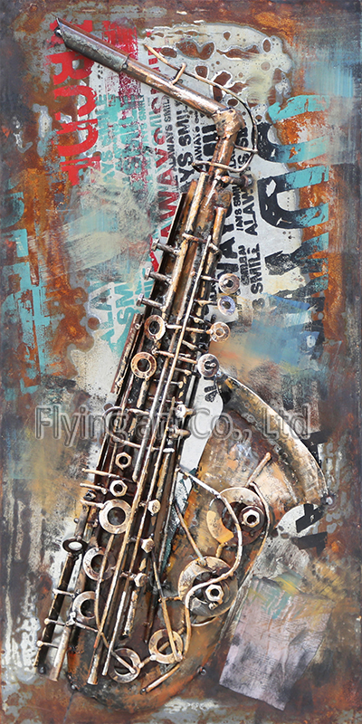 100% Hand Painted Metal Wall Art Painting with Sax